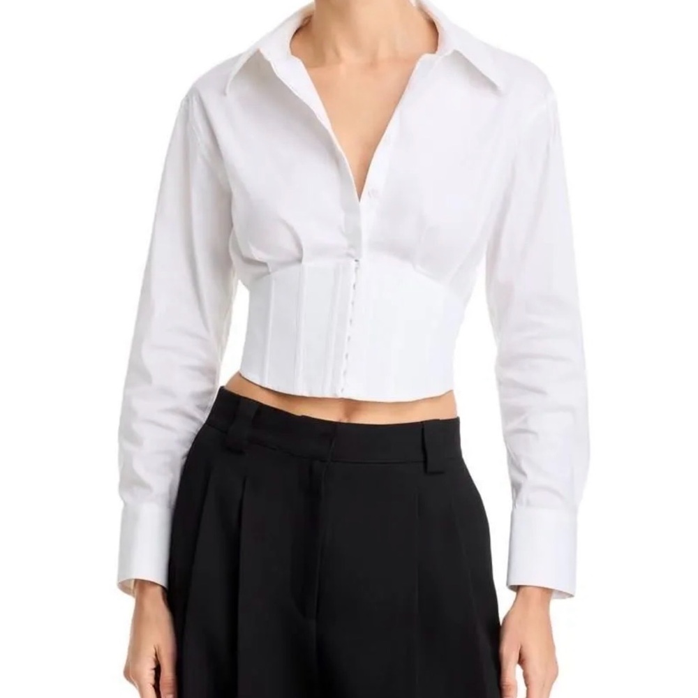 Alice + Olivia White Button-Down Corset Shirt